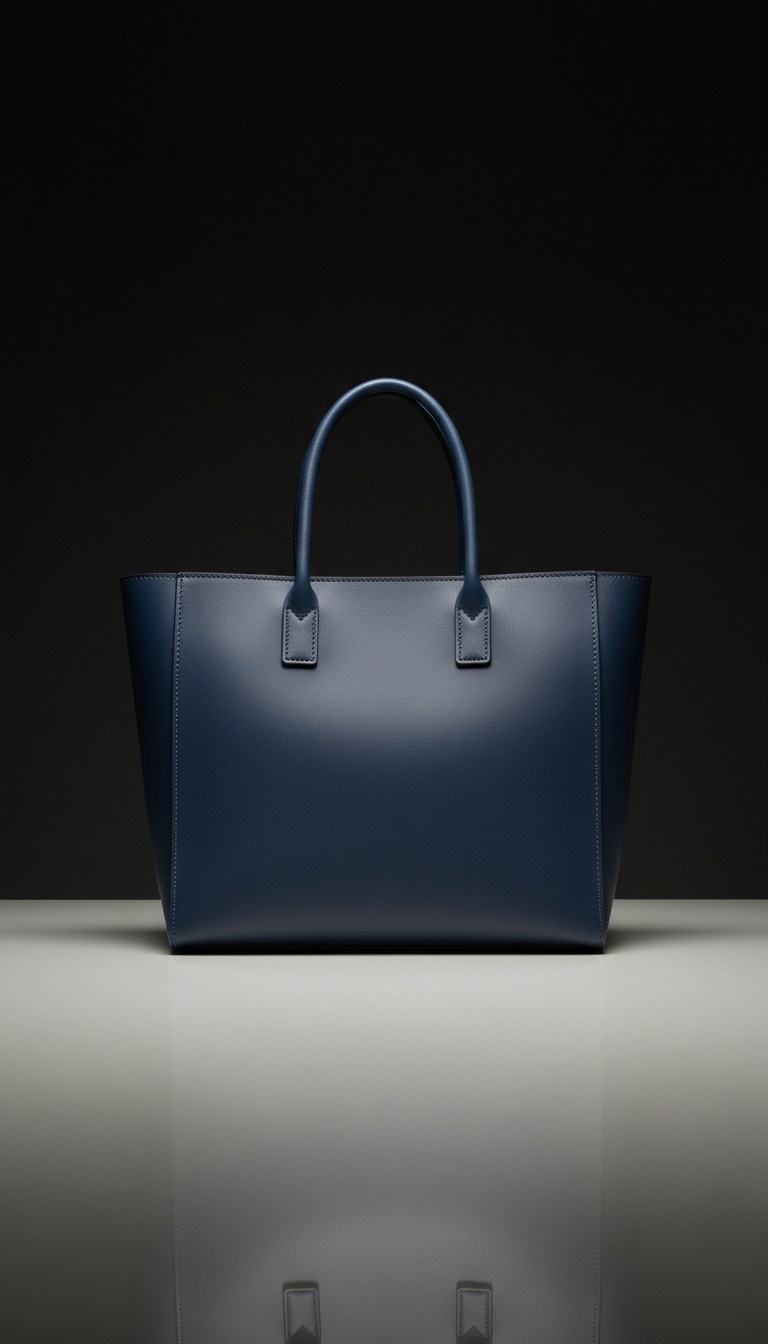 French Blue Leather Tote Bag